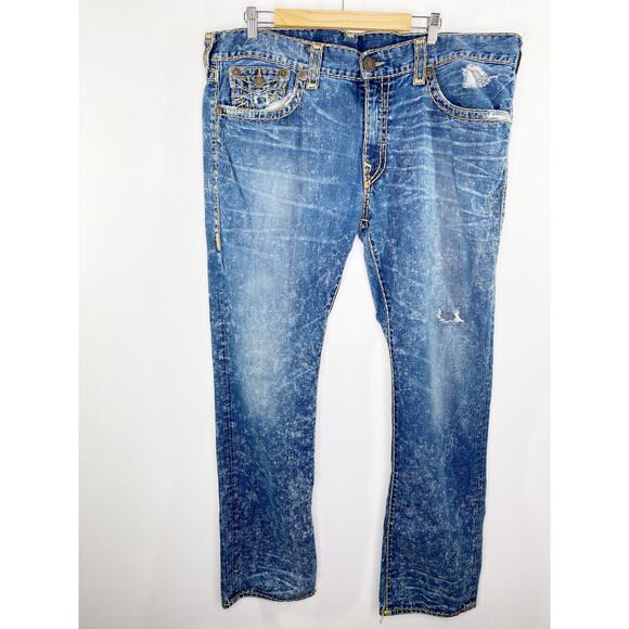 True Religion Acid Wash Distressed 100% Cotton Non Stretch Jeans Men's Size 42 - Picture 12 of 12